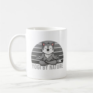 Funny cute wolf doing yoga. funny yoga poses coffee mug