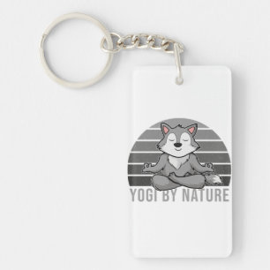 Funny cute wolf doing yoga. funny yoga poses key ring