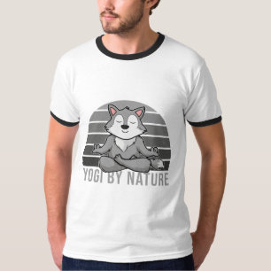 Funny cute wolf doing yoga. funny yoga poses T-Shirt