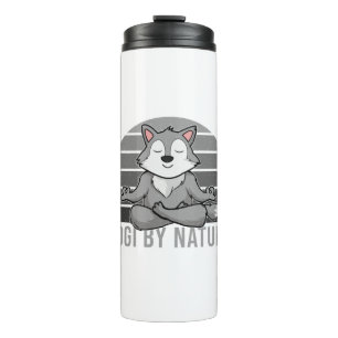 Funny cute wolf doing yoga. funny yoga poses thermal tumbler
