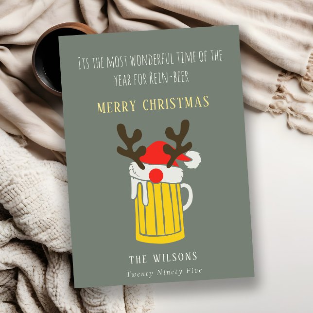 Funny Cute Wonderful Time For Rein beer Christmas Holiday Card (Creator Uploaded)