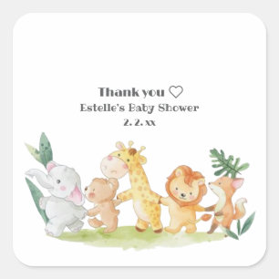 Funny Cute Woodland Animals Baby Shower Square Sticker