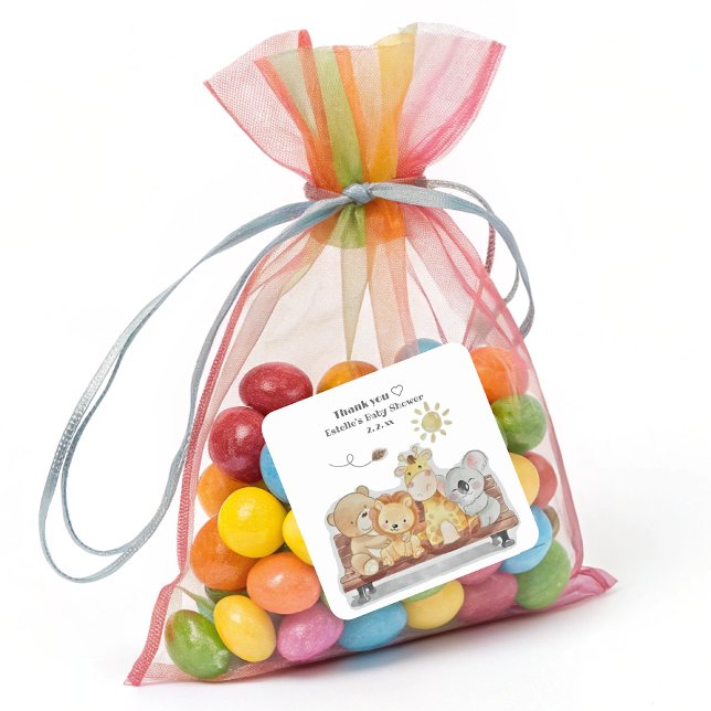 Funny Cute Woodland Animals Baby Shower  Square Sticker (Creator Uploaded)