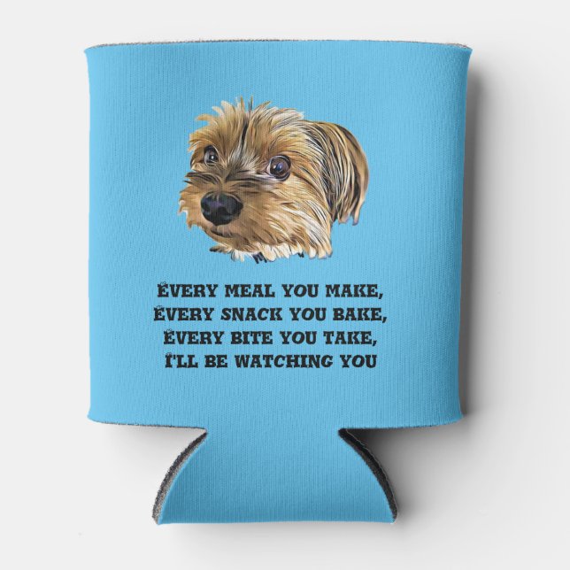Funny Cute Yorkshire Terrier Dog Black and White Can Cooler (Front)