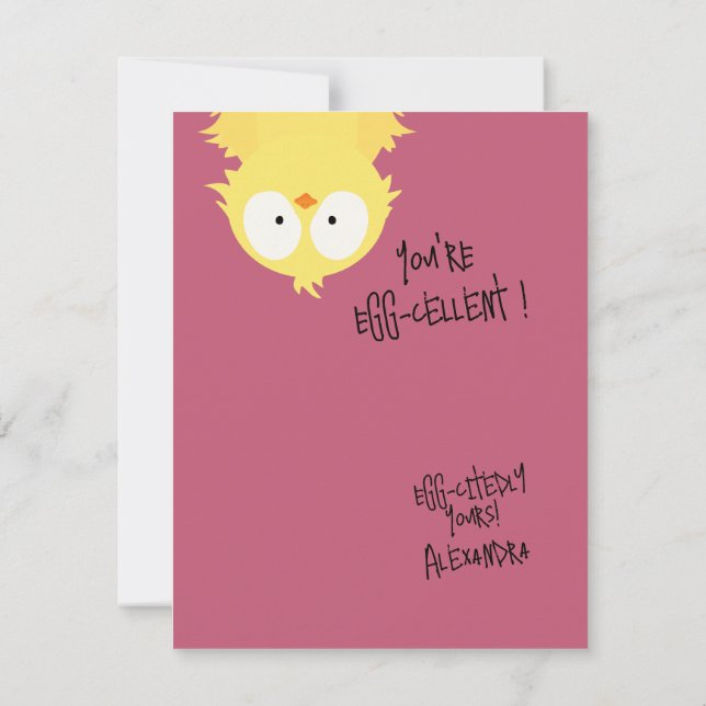 Funny Cute “You’re Egg-cellent” Chicken Pun  Card (Back)
