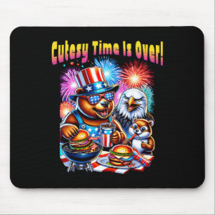 Funny Cutesy Time Is Over Patriotic Animals Indepe Mouse Mat