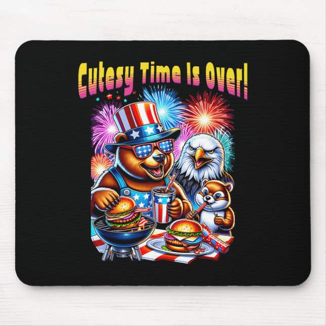 Funny Cutesy Time Is Over Patriotic Animals Indepe Mouse Mat (Front)