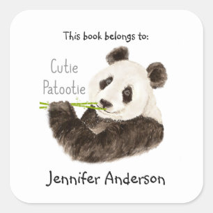Funny Cutie Patootie Panda Bear   Bookplate Square Sticker