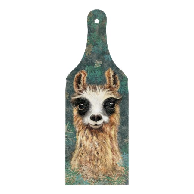 Funny Cutting Board with Curious Playful Llama (Front)