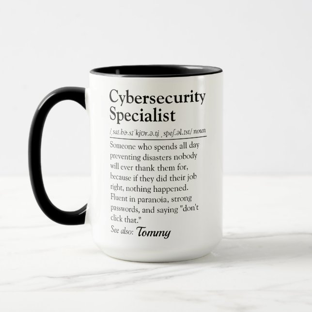 Funny Cybersecurity Specialist Definition Script Mug (Left)