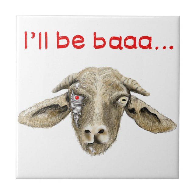 Funny Cyborg Robot Scary Goat Film Parody Humour Tile (Front)