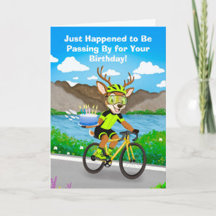 Funny Cycling Deer Birthday Bicycle Cake Delivery  Card