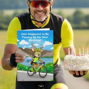 Funny Cycling Deer Birthday Bicycle Cake Delivery Card