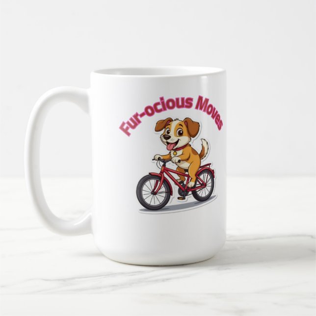 **Funny Cycling Dog – Cute Dog Riding a Bicycle Il Coffee Mug (Left)