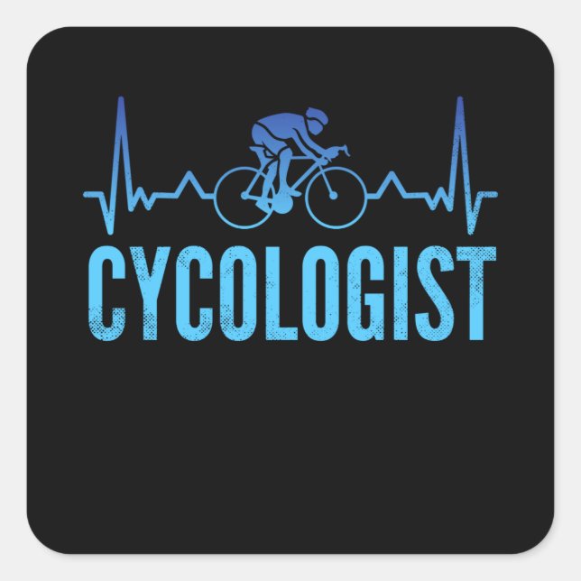 Funny Cycologist Heartbeat Cycling Gift Square Sticker (Front)
