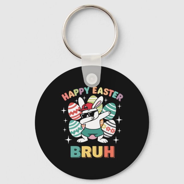 Funny Dab Bunny Happy Easter Bruh For Boys Kid Fun Key Ring (Front)