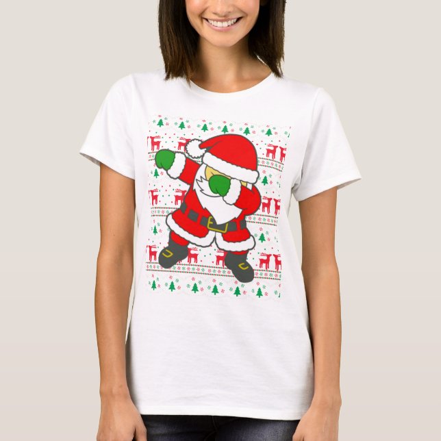 Funny Dabbin Santa  Christmas Sleeve Shirt,. T-Shirt (Front)
