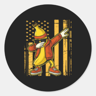 Funny Dabbing Banana Cool Fruit Dab American Flag Classic Round Sticker
