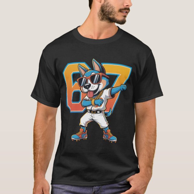 Funny Dabbing Blue Dog 67 Baseball Sports Fan Gift T-Shirt (Front)