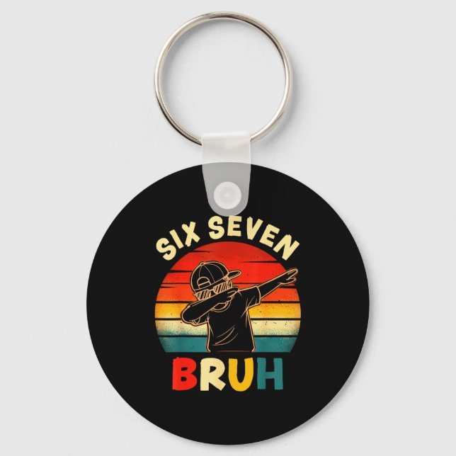 Funny Dabbing Boy Six Seven Bruh 67 Meme 6 7 Slang Key Ring (Front)