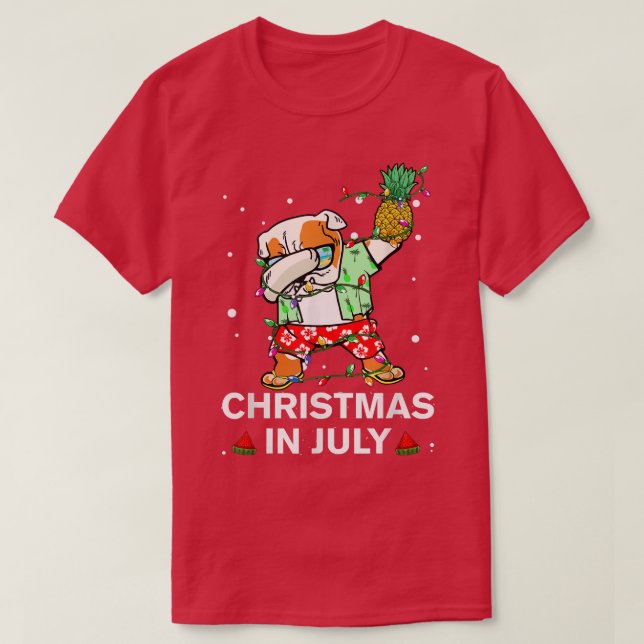 Funny Dabbing Bulldog Christmas In July Summer Chr T-Shirt (Design Front)