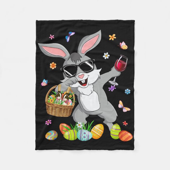 Funny Dabbing Bunny And Wine Gl With Egg Bysket Ea Fleece Blanket (Front)