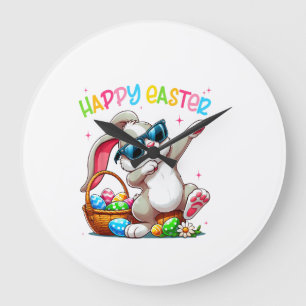 Funny Dabbing Bunny Easter Happy Easter for Boys G Large Clock