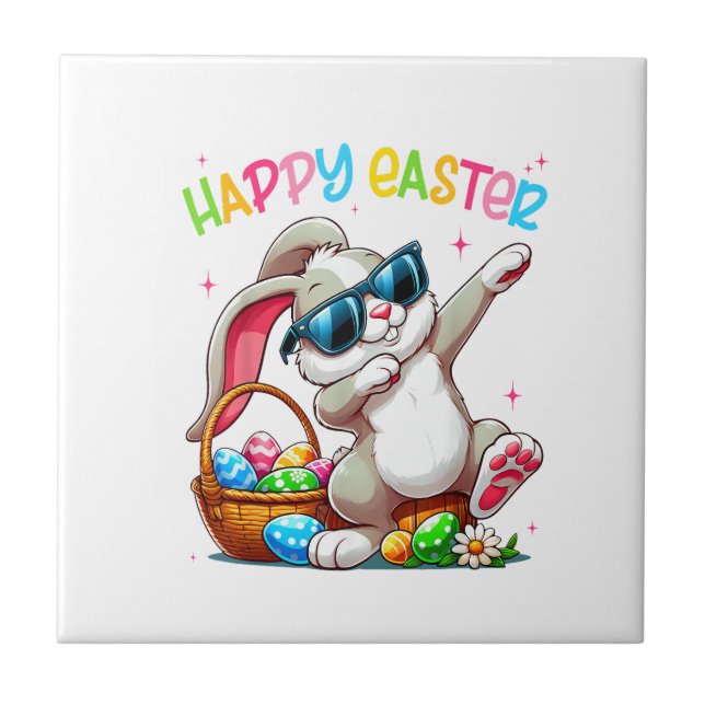 Funny Dabbing Bunny Easter Happy Easter for Boys G Tile (Front)