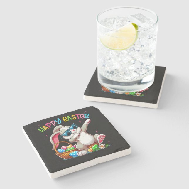 Funny Dabbing Bunny Easter Happy Easter Stone Coaster (Side)