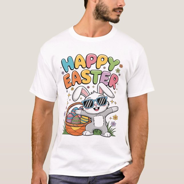 Funny Dabbing Bunny Easter Happy Easter T-Shirt (Front)