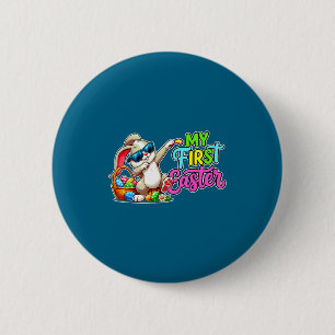 Funny dabbing bunny first easter 2026 boys girls 6 cm round badge