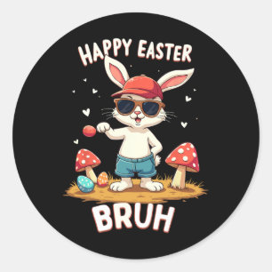 Funny Dabbing Bunny Happy Easter Bruh Classic Round Sticker