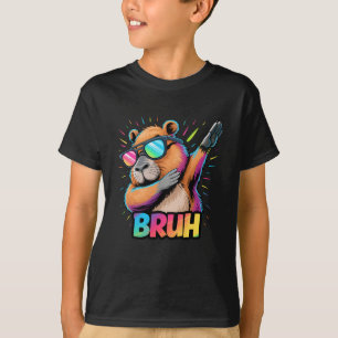 Funny Dabbing Capy Bruh Teens Youth Kids Meme Rode T-Shirt