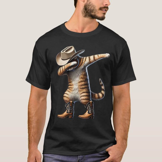 Funny Dabbing Cat Cowgirl Western Country Kitten T-Shirt (Front)