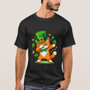 Funny Dabbing Cat St. Patrick's Day Cute Orange Ca T-Shirt