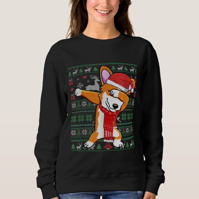 Funny Dabbing Corgi Ugly Xmas Sweater Christmas Co (Front)