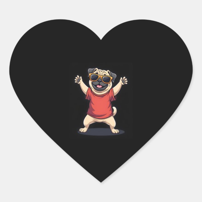 Funny Dabbing Dab Pug Dog Pets Dance Animal Puppy  Heart Sticker (Front)