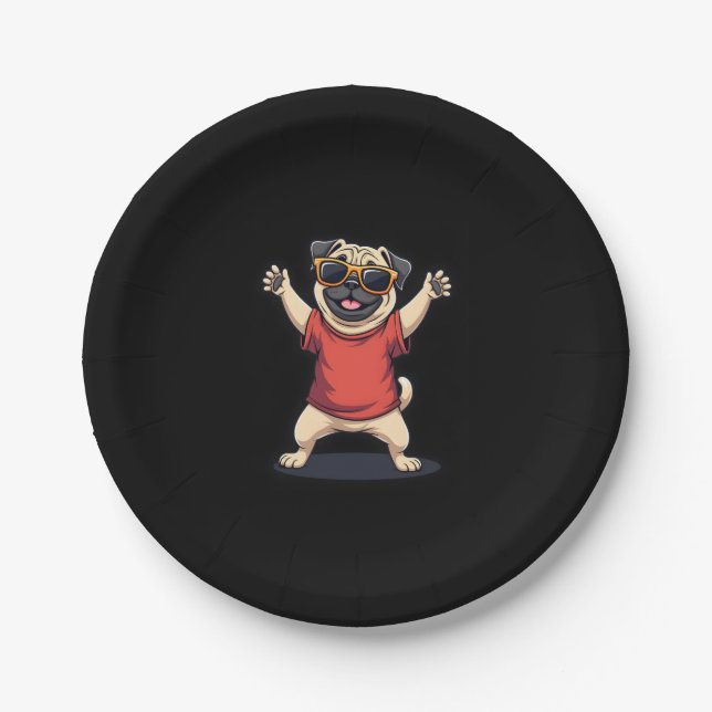 Funny Dabbing Dab Pug Dog Pets Dance Animal Puppy  Paper Plate (Front)