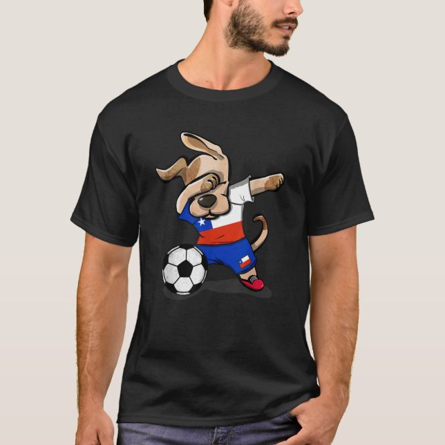 Funny Dabbing Dog Chile Soccer Jersey Chilean Foot T-Shirt (Front)
