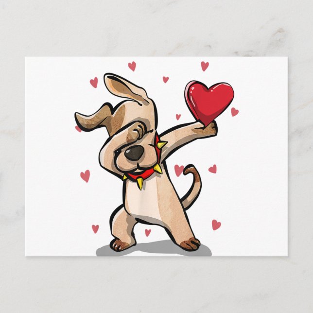 Funny Dabbing Dog Heart Valentine's Day Gift Boys  Postcard (Front)
