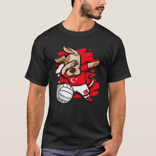 Funny Dabbing Dog Turkey Volleyball Fans Jersey Tu T-Shirt (Front)