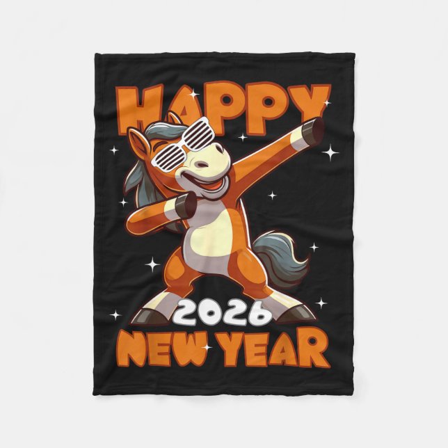 Funny Dabbing Horse Happy Lunar New Year 2026 Year Fleece Blanket (Front)