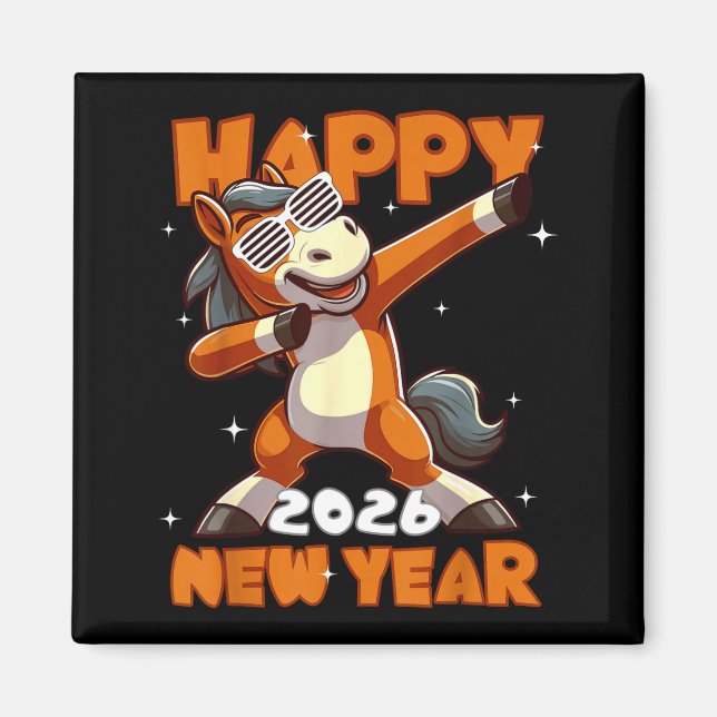 Funny Dabbing Horse Happy Lunar New Year 2026 Year Magnet (Front)