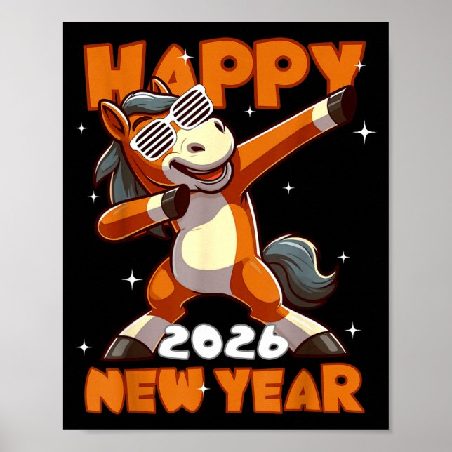 Funny Dabbing Horse Happy Lunar New Year 2026 Year Poster (Front)