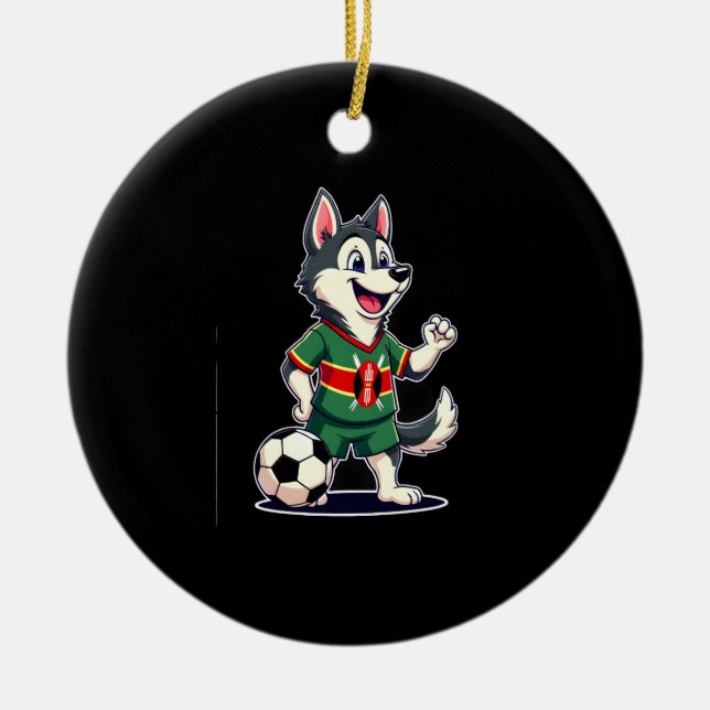 Funny Dabbing Husky Dog Kenya Football - Kenyan Fl Ceramic Tree Decoration (Front)