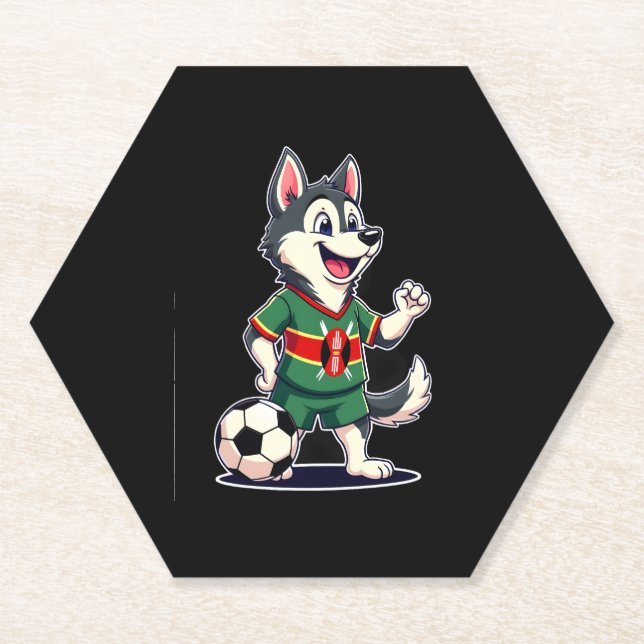 Funny Dabbing Husky Dog Kenya Football - Kenyan Fl Paper Coaster (Front)