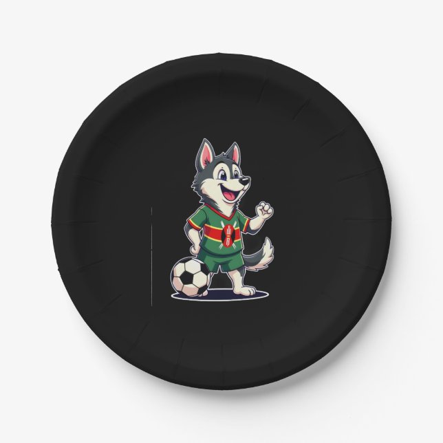 Funny Dabbing Husky Dog Kenya Football - Kenyan Fl Paper Plate (Front)