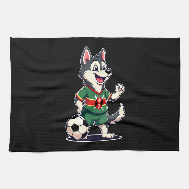 Funny Dabbing Husky Dog Kenya Football - Kenyan Fl Tea Towel (Horizontal)