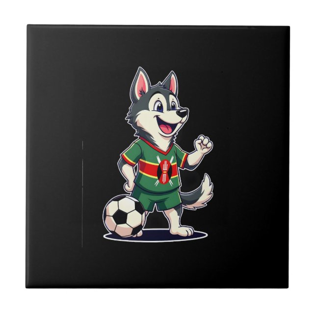 Funny Dabbing Husky Dog Kenya Football - Kenyan Fl Tile (Front)