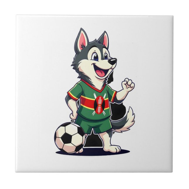 Funny Dabbing Husky Dog Kenya Football - Kenyan Fl Tile (Front)